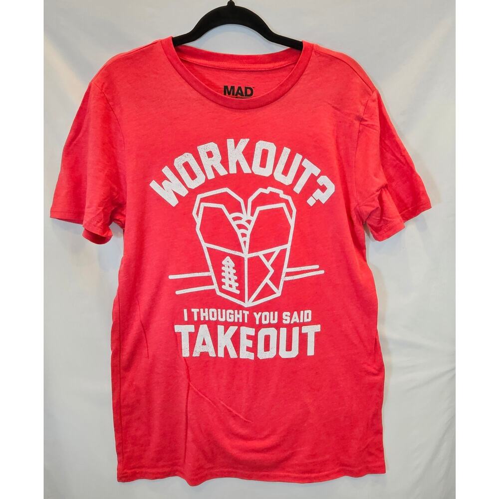 Mad Engine Workout I Thought You Said Takeout Graphic Tee Womens M NWOT